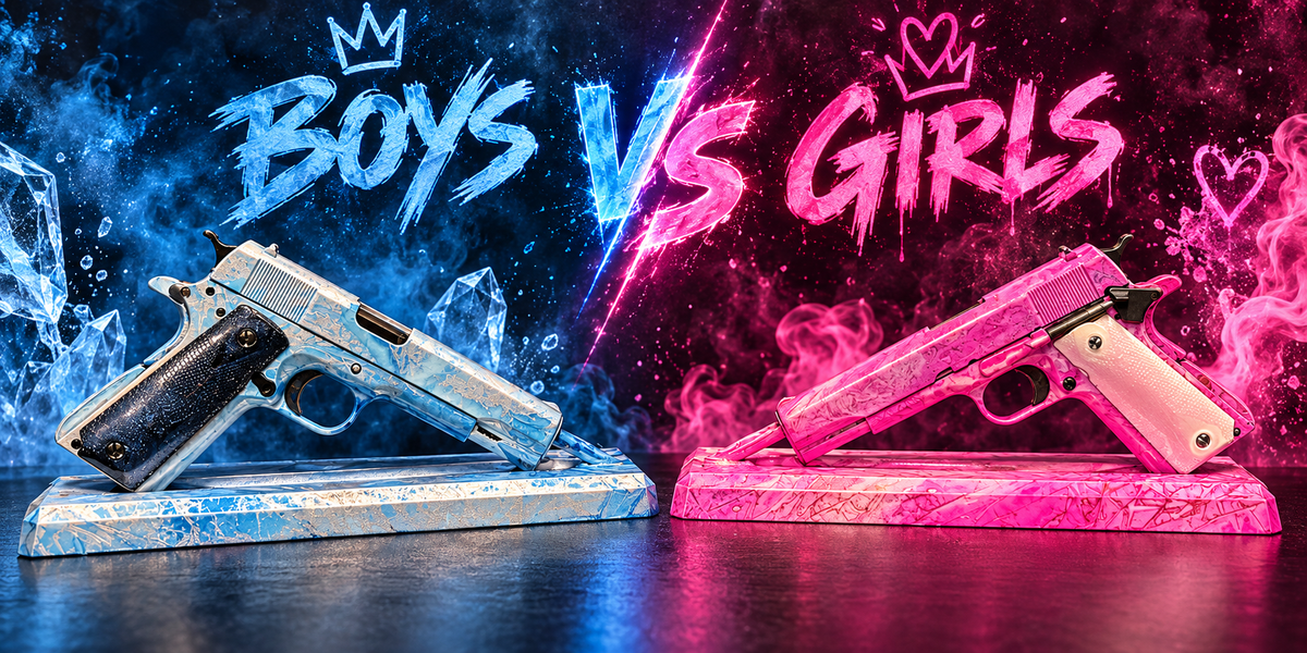 Custom painted pair of 1911's - Boys vs Girls